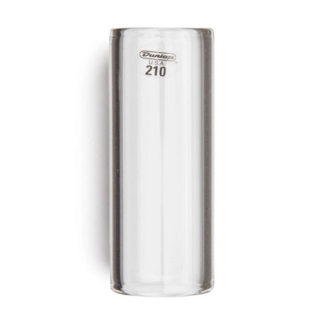 Dunlop 210 Glass Medium Wall Medium Slide, Transparentes Glas, Modell 210 – Aufrechte Gesamtansicht auf Weiß mit Modellaufdruck 210