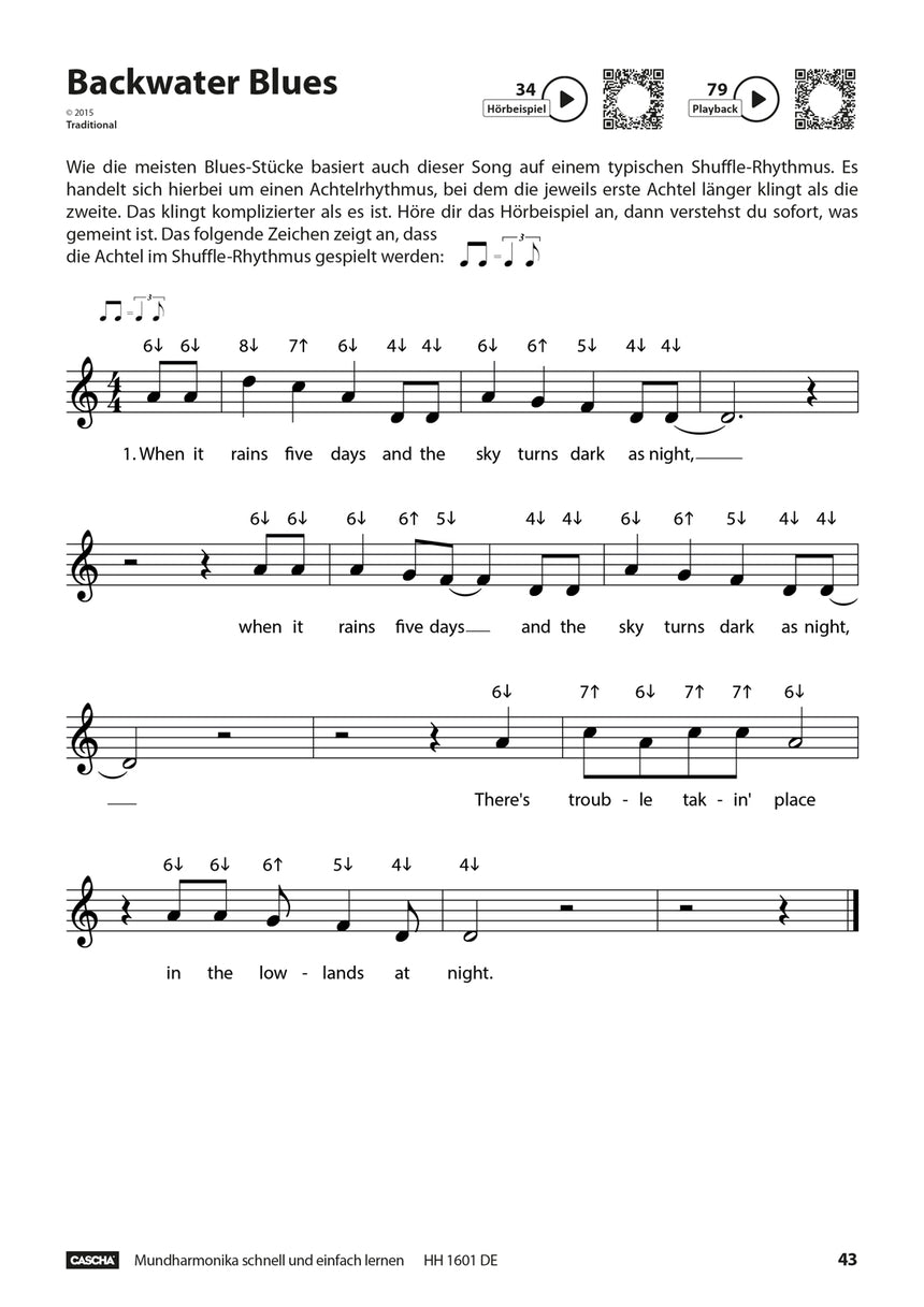 CASCHA Mundharmonika-Lehrbuch HH1601DE, Notenbeispiel, Seite 43