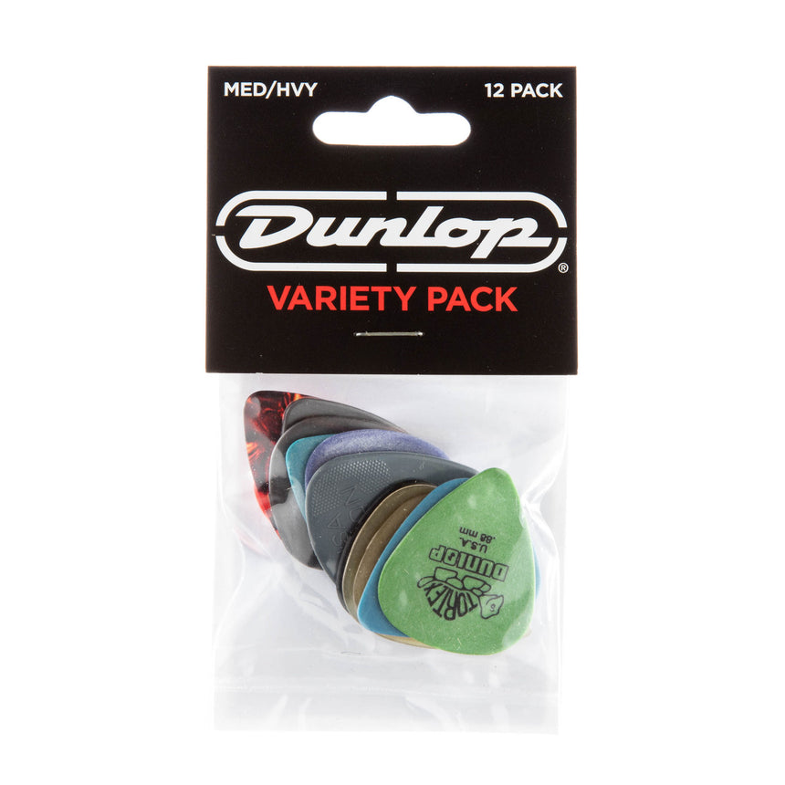 Dunlop PVP102 Medium/Heavy variety pack with twelve guitar picks, front view