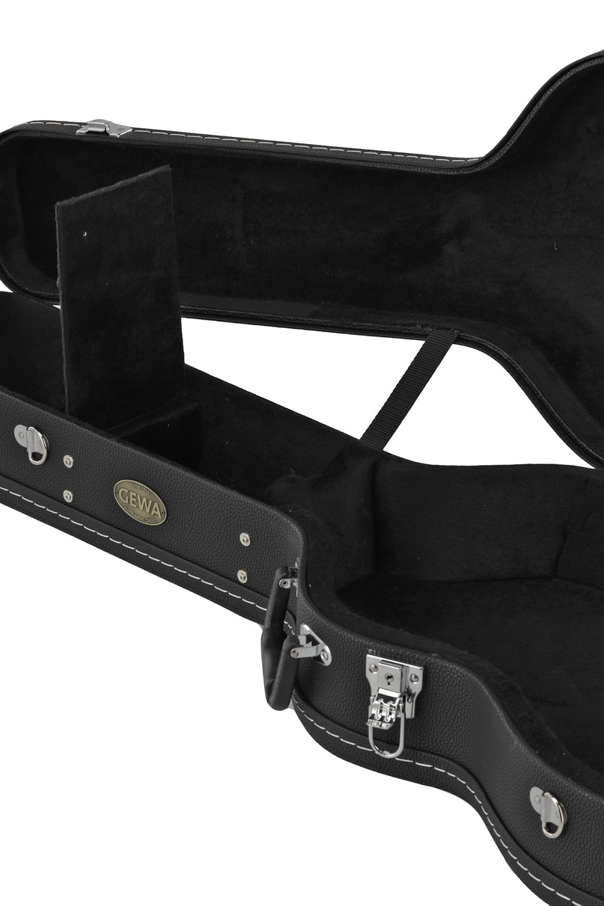 Étui GEWA Arched Top Economy pour guitare classique 523.270, noir – étui ouvert avec support et intérieur