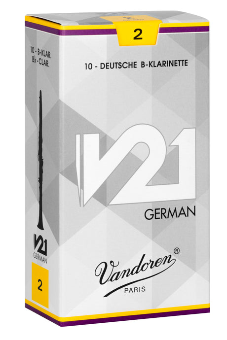 Vandoren V21 German, anches de clarinette en si bémol, boîte de 10, force 2 – vue de la boîte
