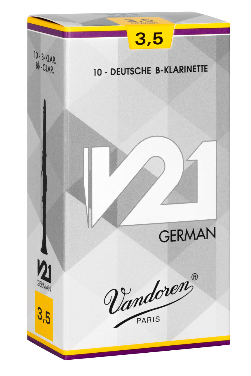 Vandoren V21 German, anches de clarinette en si bémol, boîte de 10, force 3,5 – vue de la boîte