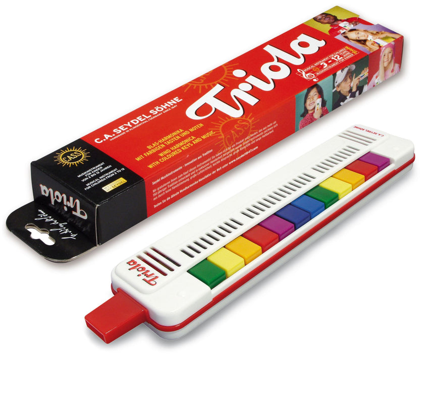 Seydel Triola 12, white and red with twelve coloured keys – instrument with packaging