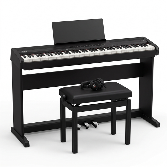Roland FP-40 Digitalpiano-Bundle Schwarz mit Ständer, Pedaleinheit, Klavierbank & Kopfhörer – Set-Bild