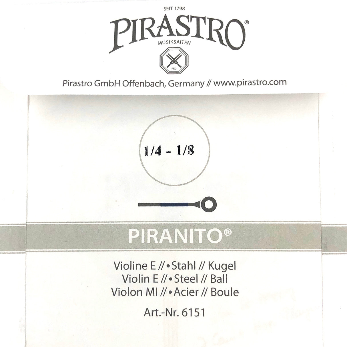 Pirastro Piranito Violin Einzelsaite E mit Kugel 1/4-1/8 - Musik-Ebert Gmbh