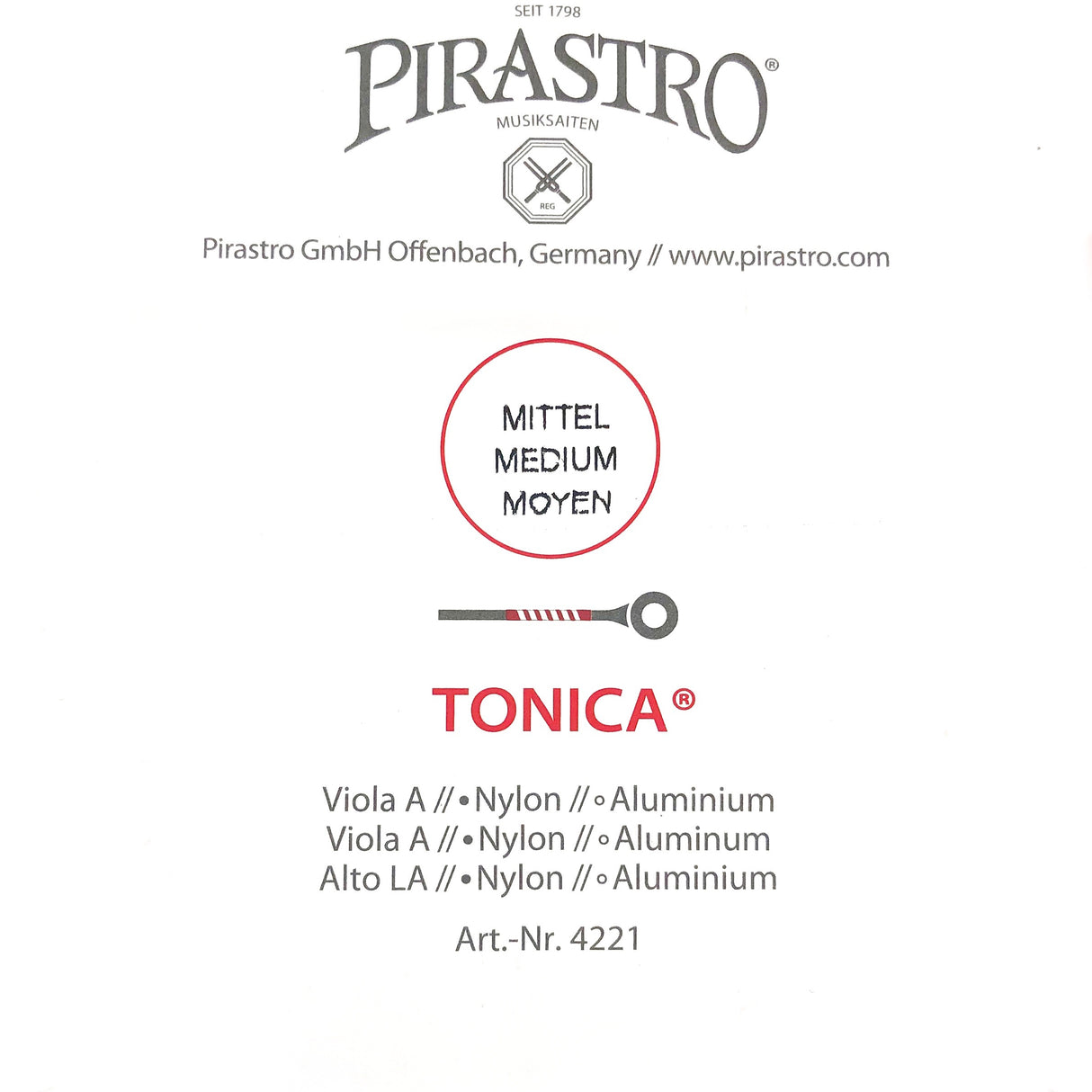 Pirastro Tonica Viola Einzelsaite A Medium 4/4 - Musik-Ebert Gmbh