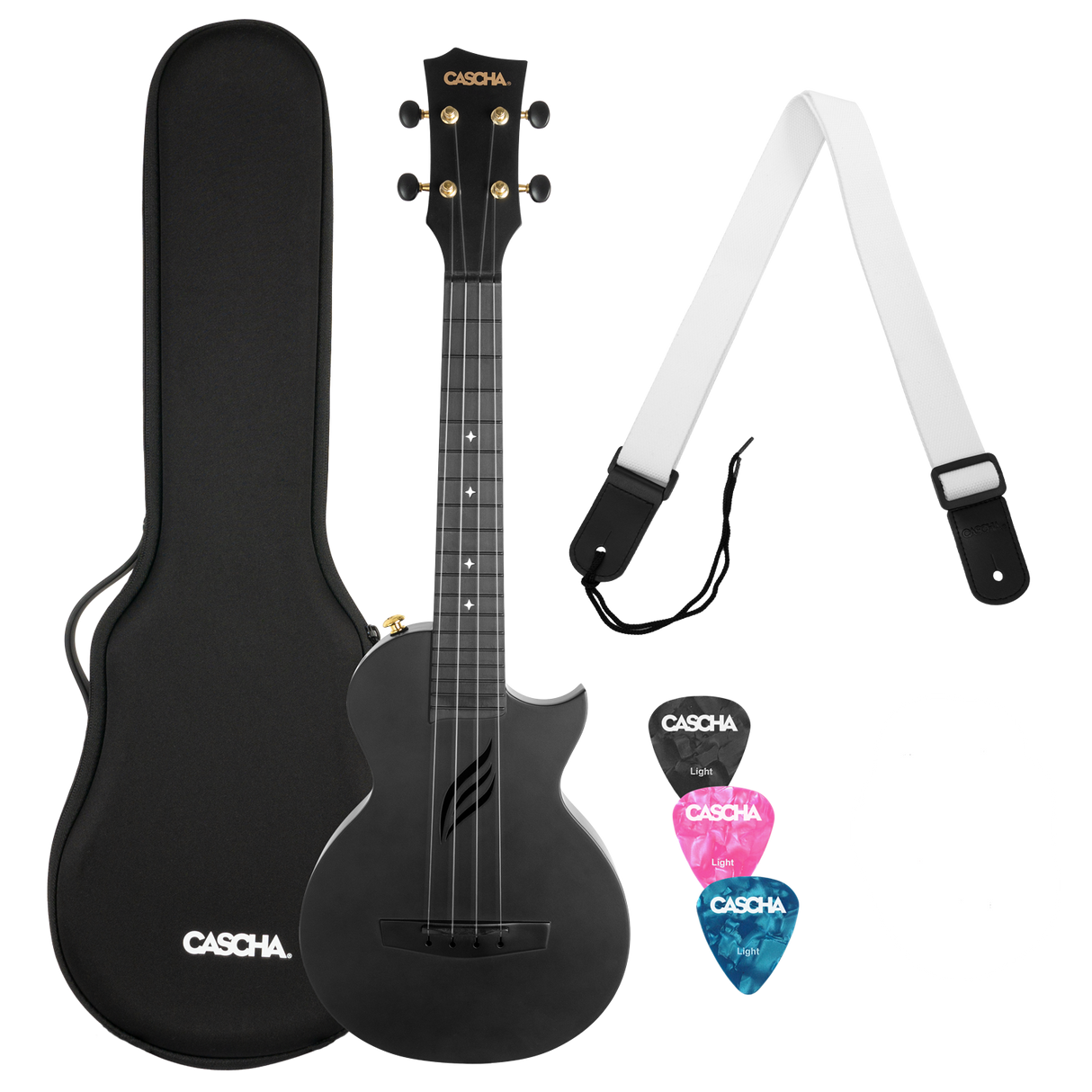 CASCHA Carbon Konzert Ukulele inkl. Tasche, Gurt - Musik-Ebert Gmbh